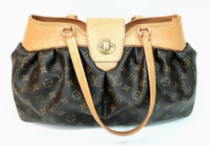 Louise Vuitton Boetie Handbag. VL Monogrammed pattern, gold tone hardware and quality leather