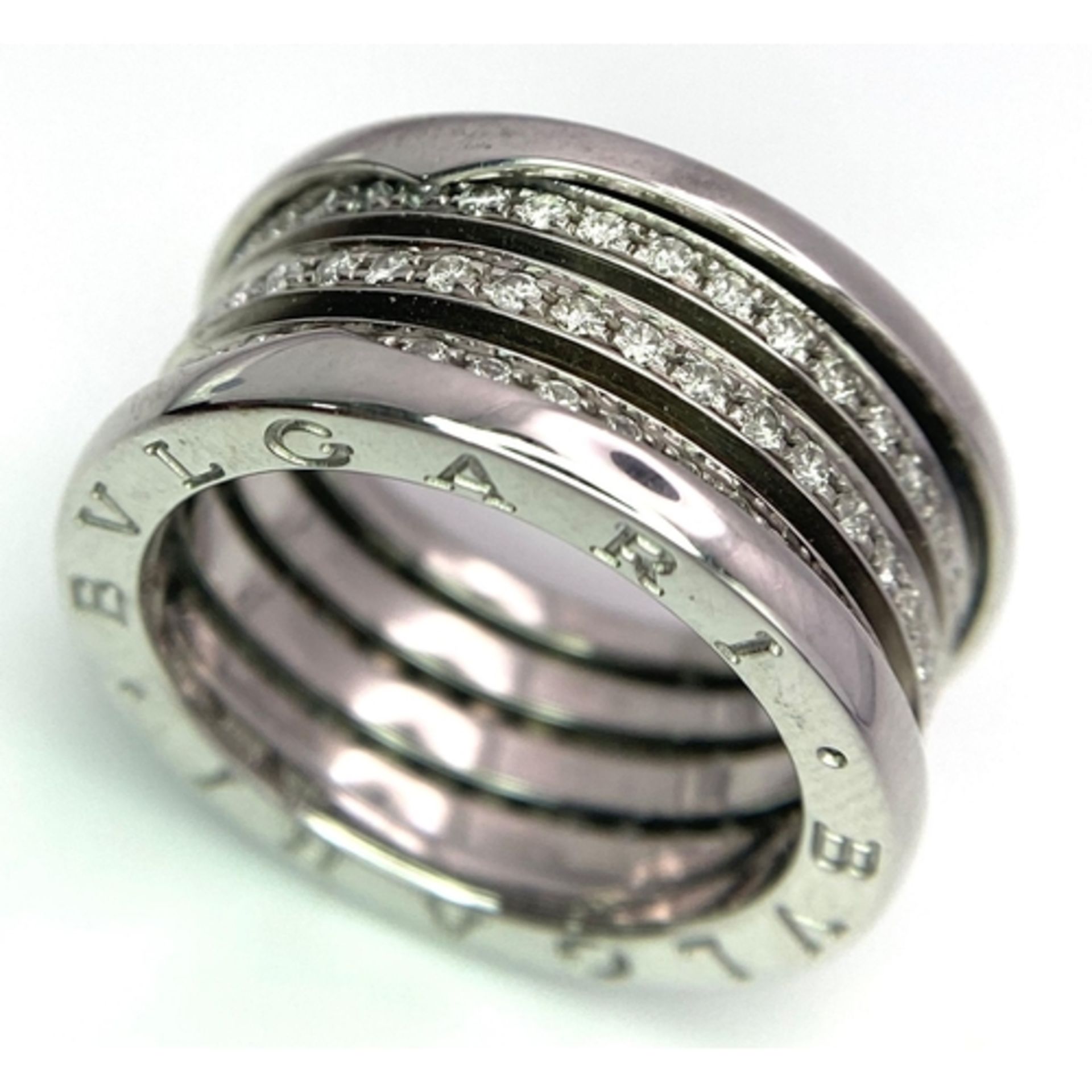 A Beautiful Bulgari 3 Row Expandable Bandeau Ring In 18k White Gold and Diamonds, Band Width 10mm, - Bild 2 aus 7