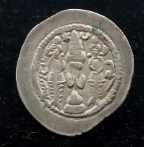 An Ancient Islamic Silver Hammered Coin. Sasanian Empire. 30mm. 3.86g weight.