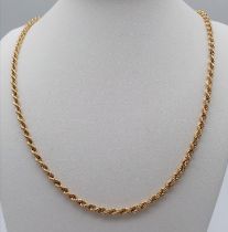 A Vintage 9K Yellow Gold Rope Necklace. 52cm length. 6.2g weight.