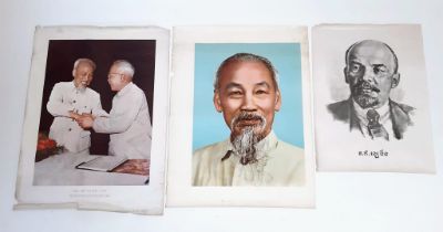 2 x Vietnam War Era Posters of Ho Chi Minh & Poster of Lennin from the same period.