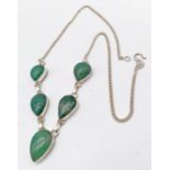An Excellent Condition Sterling Silver and Adventurine Gemstone Set Statement Necklace. 52cm Length.