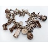 A very unique vintage bracelet include many charms such as treasure chest, bell, classic auto
