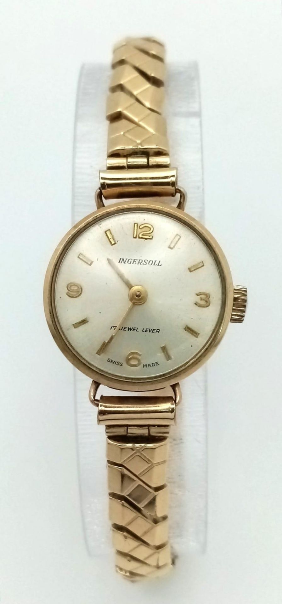 A Vintage 9K Gold Cased Ingersoll Ladies Watch. Rolled gold expandable bracelet. 9K gold case - - Bild 2 aus 7