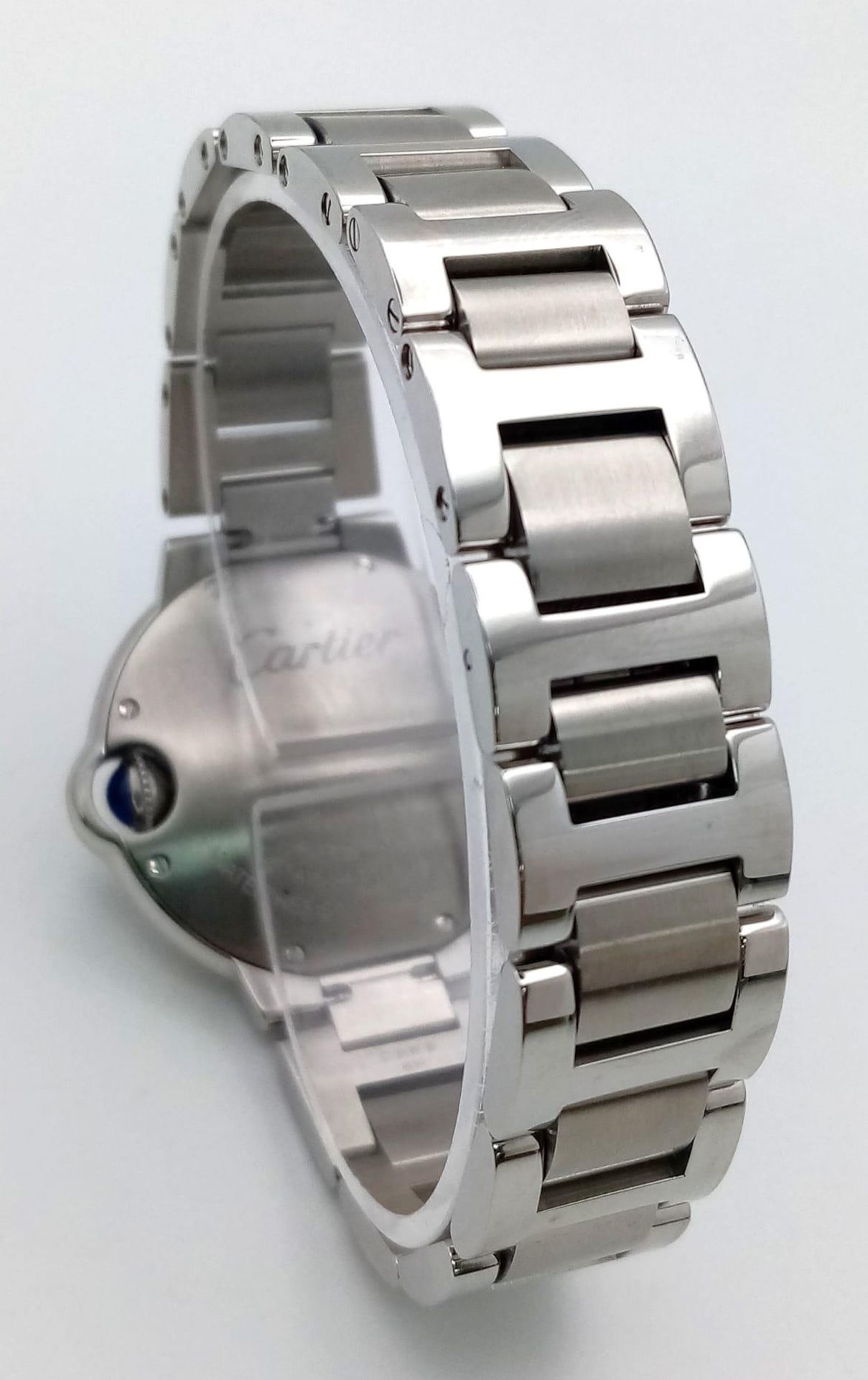A CARTIER BALLON BLEU AUTOMATIC LADIES WATCH IN STAINLESS STEEL, VERY GOOD CONDITION WITH ROMAN - Bild 5 aus 8
