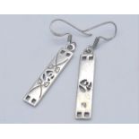 A Vintage Pair of Rennie Mackintosh Design Silver Earrings. 4cm Drop.