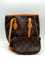 A Louis Vuitton Bucket Tote Bag, Monogram Printed Brown Canvas, Two Interior Pockets and a Small