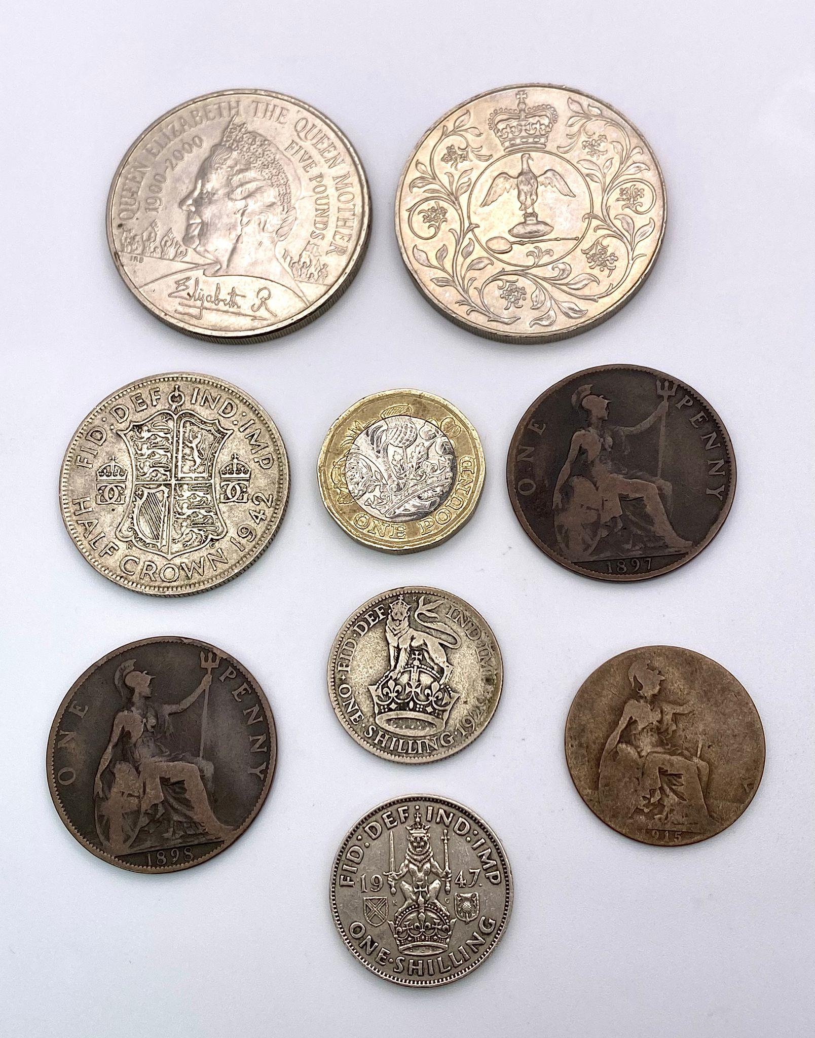 A parcel of 8 interesting British Coins. 1x Elizabeth II, Crown 1977 1x Elizabeth II, Queen Mother - Image 2 of 3