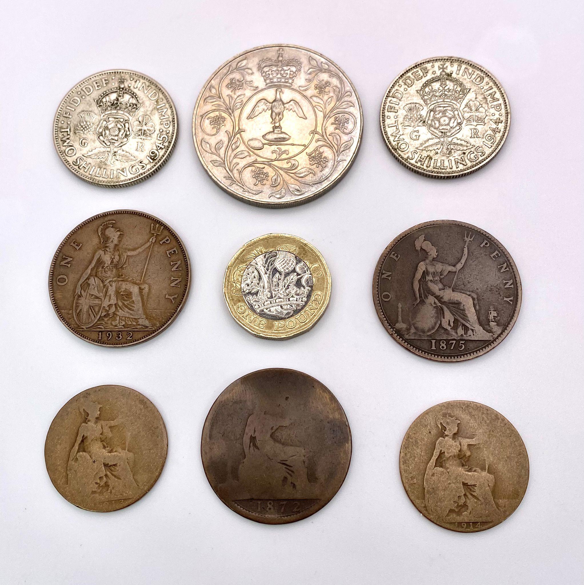 A parcel of 8 interesting British Coins. 1x Elizabeth II, Crown 1977 2x George VI, Two Shilling - Image 3 of 3