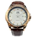 An Excellent Condition Men’s Rose Gold Tone Quartz Date Watch by AK Homme. 46mm Including Crown. New