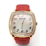 AN AUDEMARS PIGUET 18K GOLD "TRADITION" DRESS WATCH WITH DIAMOND BEZEL , SKELETON BACK , MOTHER OF