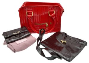 A RED PATTENTED LEATHER TED BAKER HAND BAG & A RADLEY BAG AND PURSE SET IN ORIGINAL DUST BAG ref: