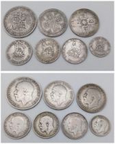 Parcel of Great Britain Coins, 1920-1929. 1x Half Crown 2x One Florin 3x One Shilling 1x Sixpence