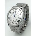 A CARTIER STAINLESS STEEL GENTS AUTOMATIC "RONDE SOLO" WATCH WITH BOX AND PAPERS 42mm 14808