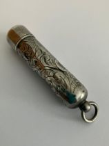 Antique SILVER NEEDLE CASE. Hallmark for Francis Webb, Birmingham 1919. Attractive chased design.