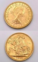 A 1959 Queen Elizabeth II 22K Gold Sovereign. EF.