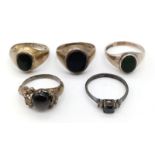 A collection of 5 vintage silver solitare rings. 2 of them have Birmingham hallmarks. Total weight