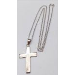 A 925 silver cross pendant (4 x 3.5cm) on necklace. Total weight 7.64G. Total length 60cm.