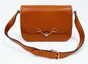 A Vintage Italian Horseshoe Bit Italian Tan Leather Handbag with Shoulder Strap.