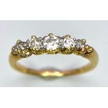 A Vintage 14K Yellow Gold Five Stone Diamond Ring. Size K/L. 2.2g total weight.