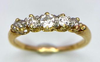 A Vintage 14K Yellow Gold Five Stone Diamond Ring. Size K/L. 2.2g total weight.