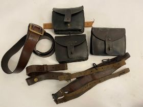Three French WW1 Lebel Ammo Pouches with Strap and Belt. ML470
