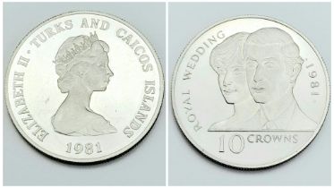 A SILVER COIN 10 CROWNS 1981 ROYAL WEDDING CHARLES & DIANA. TOTAL WEIGHT 28.5G
