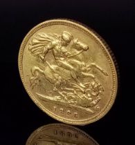 An 1896 Queen Victoria 22K Gold Half Sovereign Coin.