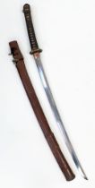 WW2 Japanese Officers Type 98 Shin-Guntō Sword. Leather combat scabbard. Nice markings on the