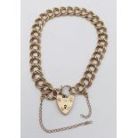 A Vintage 9K Yellow Gold Double Curb Link Bracelet with Heart Clasp. 17cm. 13.54g weight.