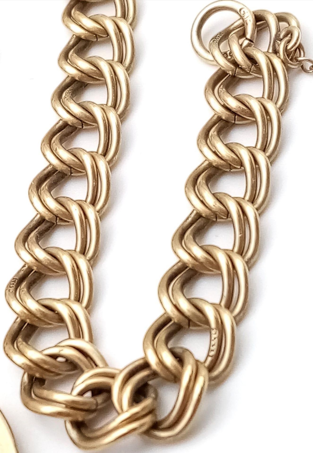 A Vintage 9K Yellow Gold Double Curb Link Bracelet with Heart Clasp. 17cm. 13.54g weight. - Image 3 of 6