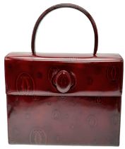 Cartier Burgundy 'Happy Birthday' Handbag. Stunning monogramed patent leather, rich in colour.