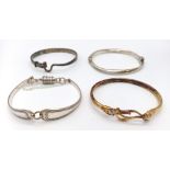 A collection of 4 vintage silver bangles. One of them is gilded silver. Total weight 53.9G.