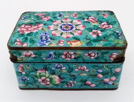 A 19th Century Canton enamelled box. Wonderful colour and floral design. Some losses of enamel which