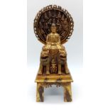 Rare and unusual Antique Chinese Gilt Bronze Statue of a Seated Buddha protected on each side by