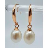 Rose Gold Plated, Sterling Silver Freshwater Pearl Earrings. Measure 2cm in length. Weight: 2.8g