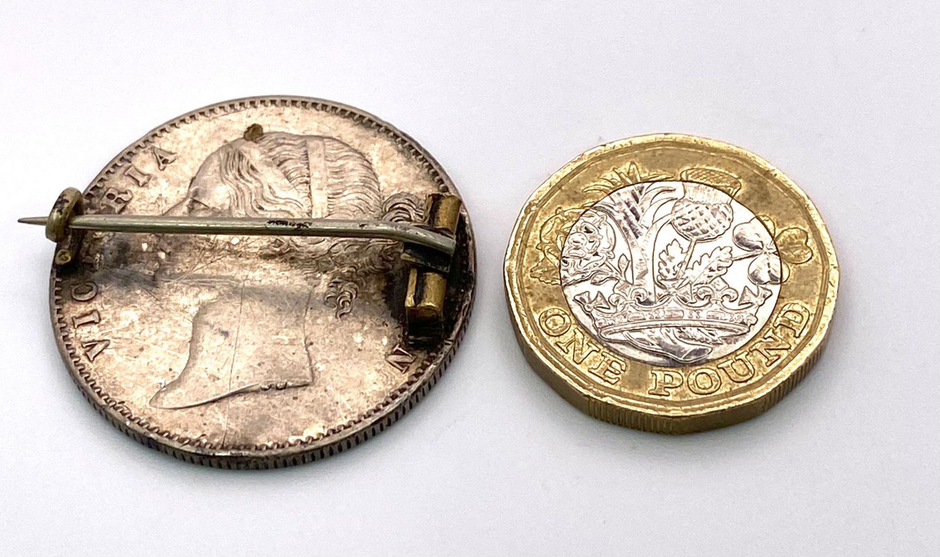 An 1840 Silver One Rupee Coin Brooch. - Image 3 of 3