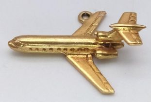 A Vintage 9K Yellow Gold Passenger Aeroplane Pendant/Charm. 25mm. 3.28g weight.