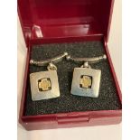 Genuine vintage pair of DOWER and HALL SILVER CUFFLINKS. Y2K with GOLD CENTRES.Chain linked with