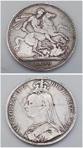 1890 Queen Victoria Jubilee Head Silver Crown Coin. Comes in display case. Weight: 27.7g