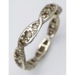 A Vintage 9K White Gold and White Stone Ring. Size M. 1.86g total weight.