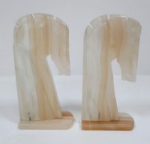 Large pair of White Quartz Horse Bookends. Beautifully hand carved with mesmerising layers of