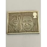 Vintage SOLID SILVER STAMP Minted in 1973 to celebrate marriage of Princess Anne. 4 x 3 cm. Fully