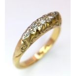 A VINTAGE 18K YELLOW GOLD DIAMOND CUT RING. TOTAL WEIGHT 4.3G. SIZE M