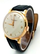 A Vintage 18K Gold Cased International Watch Co. Shaffhausen Gents Watch. Black leather strap. 18k