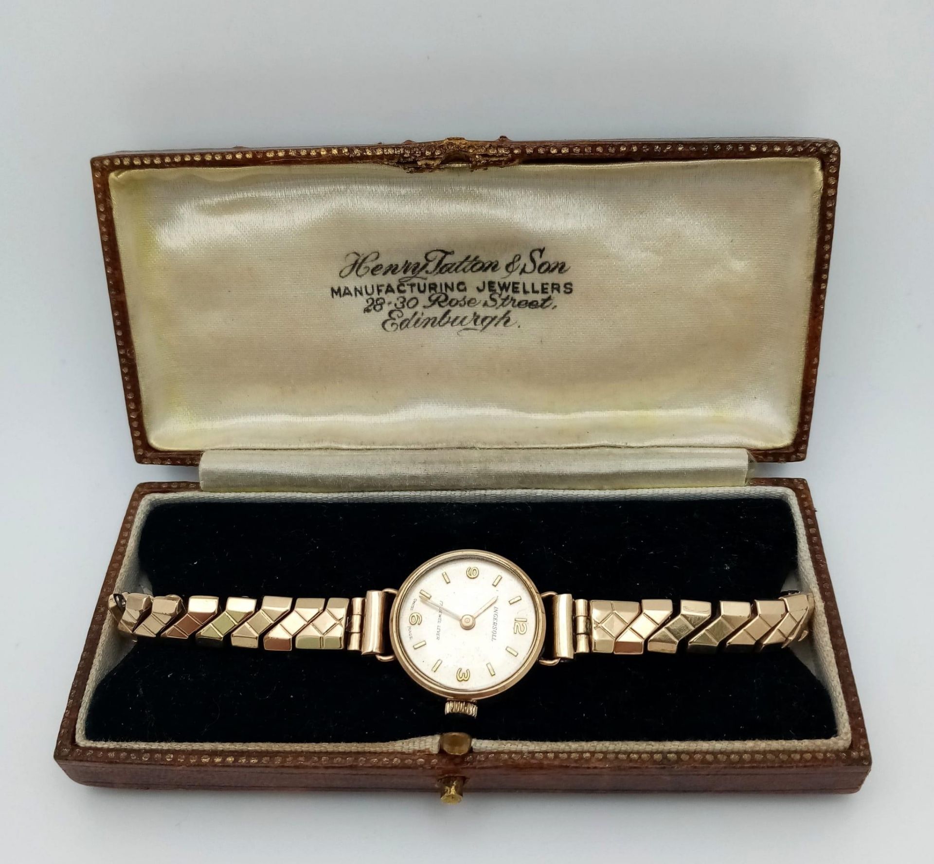A Vintage 9K Gold Cased Ingersoll Ladies Watch. Rolled gold expandable bracelet. 9K gold case - - Bild 5 aus 7