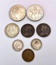 A parcel of 8 interesting British Coins. 1x Elizabeth II, Crown 1977 1x Elizabeth II, Queen Mother