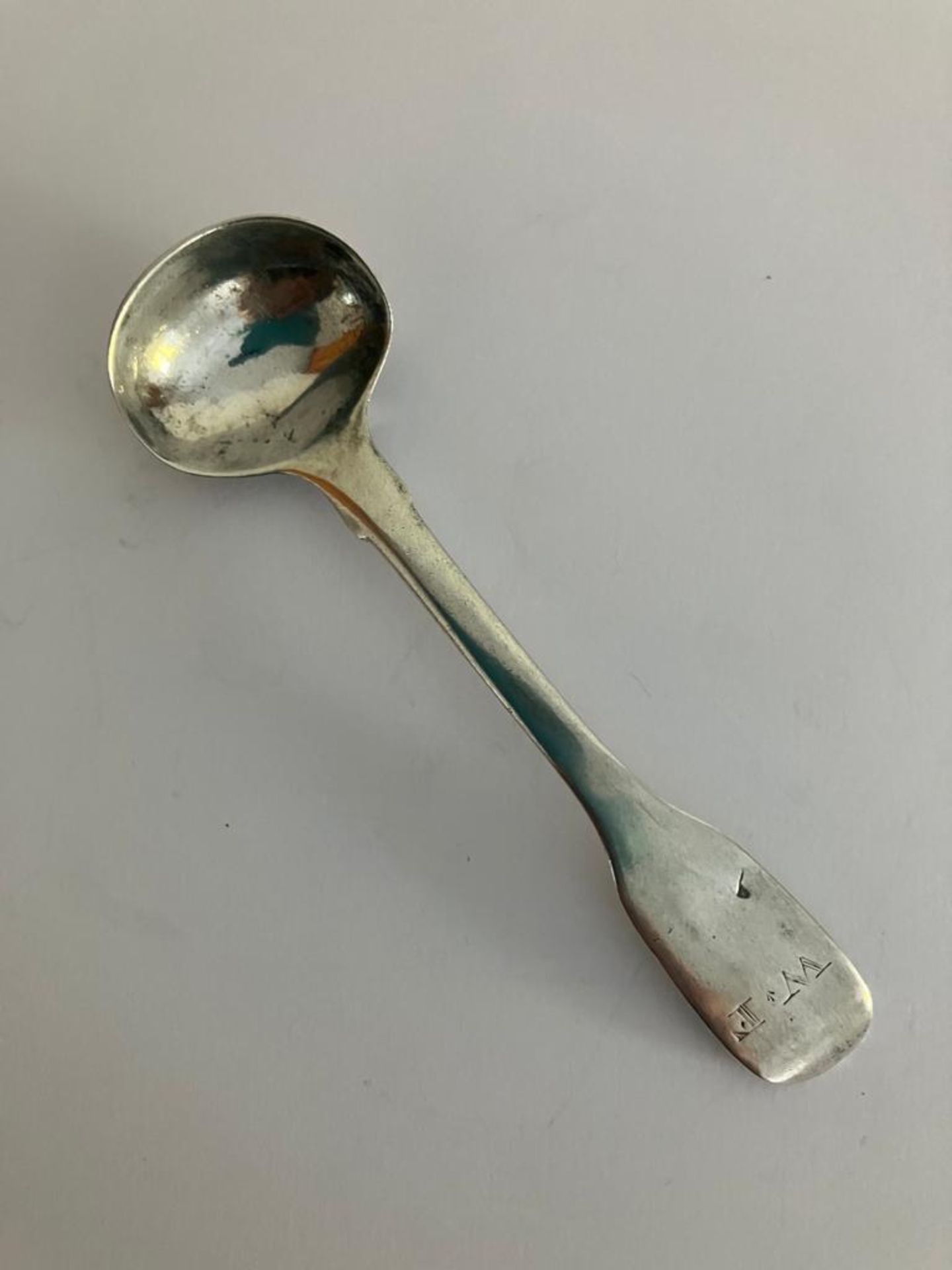 Antique SILVER WILLIAM IV CONDIMENT SPOON with interesting William IV hallmark for Hayne and Cater