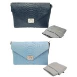 Mulberry Delphine Shoulder Bag. Rich Blue Python embossed leather exterior with silver toned