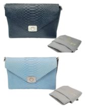 Mulberry Delphine Shoulder Bag. Rich Blue Python embossed leather exterior with silver toned